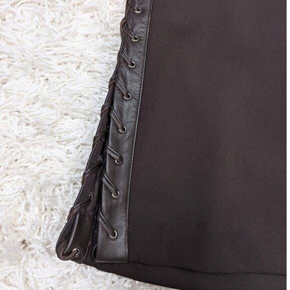 BCBGMaxAzria Leather Trim Knee Length Pencil Skirt Brown Size 6 - Picture 5 of 9